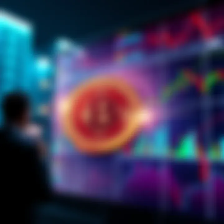 Bitcoin nearing a support zone with a graph showing price movements and traders observing trends