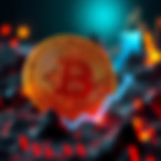 An illustration of a Bitcoin symbol with an upward arrow indicating growth and value increase, reflecting a surge in market value.