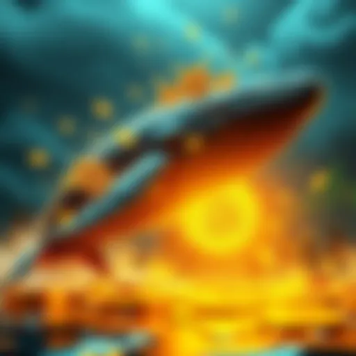 A visualization of a large Bitcoin sell-off with a whale symbolizing a major investor cashing out.
