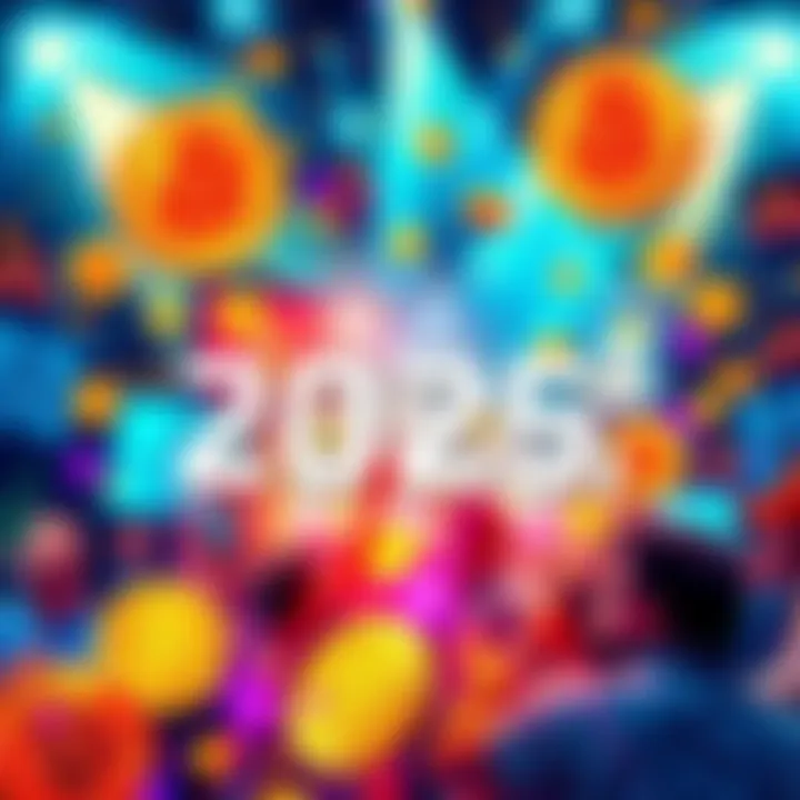 A vibrant collage of Bitcoin-themed graphics representing key moments from the Bitcoin 2025 event, showcasing trends and insights.