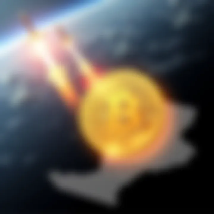 Bitcoin symbol with a backdrop of missile strikes and a map highlighting Qatar, illustrating the impact of geopolitical tensions on cryptocurrency value