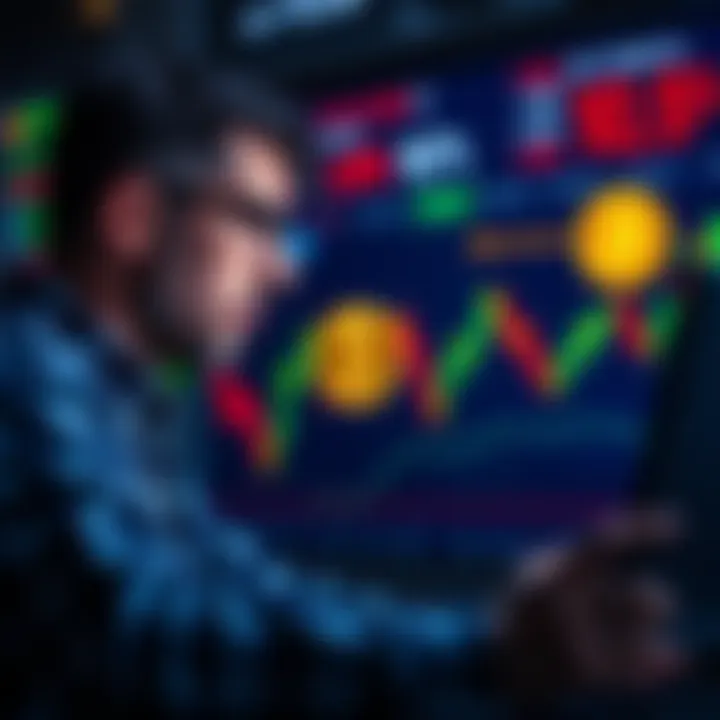 An investor looking at charts of Bitcoin and altcoins, showing a decline in altcoin values after selling Bitcoin.