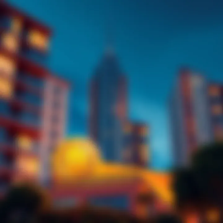 An illustration showing a Bitcoin symbol alongside a modern apartment building, suggesting a future where apartments may cost 0.1 BTC.