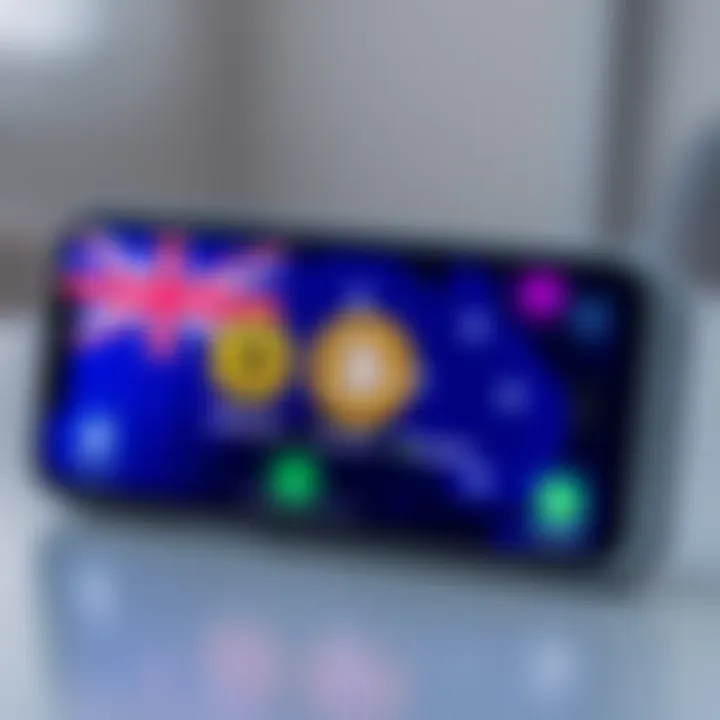 A smartphone screen displaying popular Bitcoin buying apps like Binance, CoinSpot, and Swyftx.