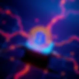 A graphic showing a Bitcoin symbol connected to a battery, illustrating how Bitcoin powers digital transactions, with flowing energy lines around it.