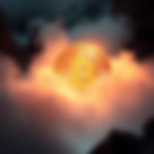 A glowing Bitcoin symbol surrounded by a misty background representing life after death