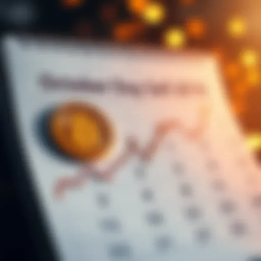 A calendar page showing the month of October with a highlighted date for selling Bitcoin, alongside a rising graph indicating market trends.