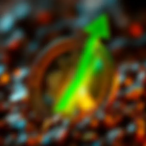 The Bitcoin Cash symbol with an upward arrow indicating growth and potential recovery in the cryptocurrency market.