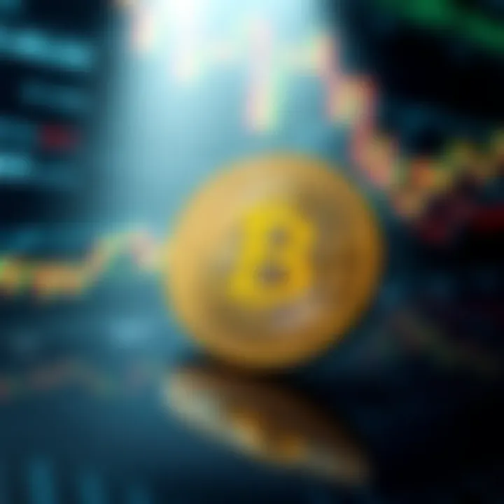A shiny Bitcoin coin placed on a digital financial chart, symbolizing its impact on the economy.