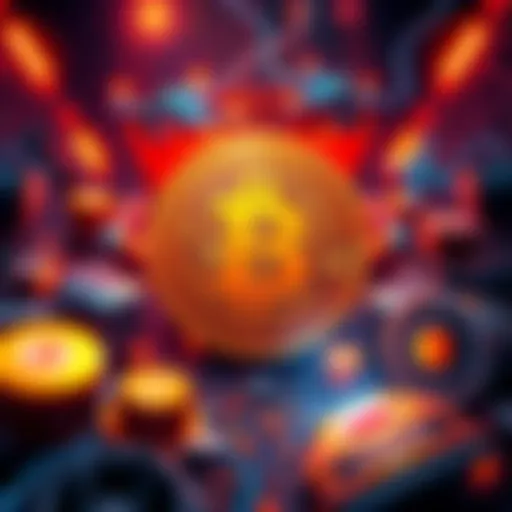 Illustration of a Bitcoin symbol surrounded by mining tools and digital elements representing blockchain technology.
