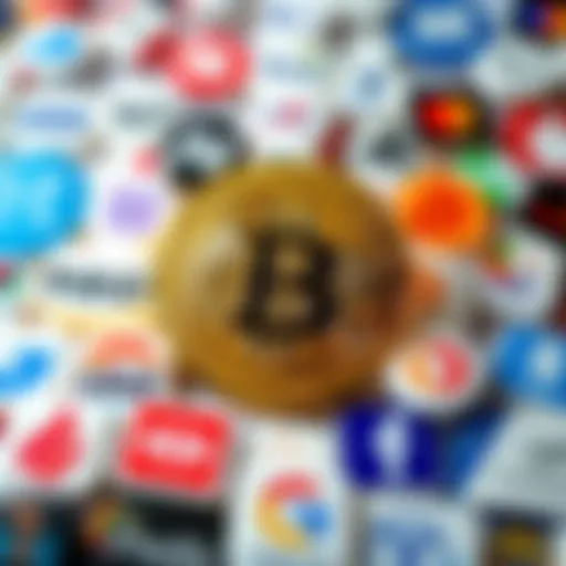 A visual representation of Bitcoin surrounded by various corporate logos, highlighting corporate influence in the cryptocurrency market.