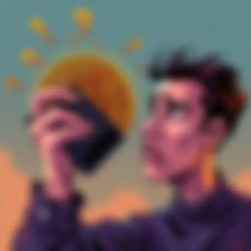 A frustrated person looking at a Bitcoin symbol with negative expressions, representing the misunderstanding of cryptocurrency.
