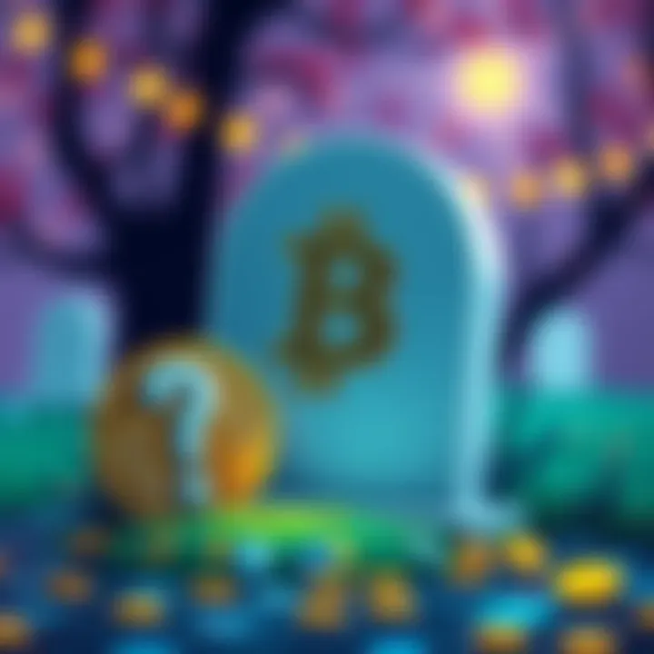 Bitcoin Declared Dead Illustration showing Bitcoin symbol with a grave marker and a question mark, symbolizing the debate over Bitcoin's future in 2025.
