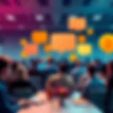 People discussing Bitcoin in a forum setting with conversation bubbles