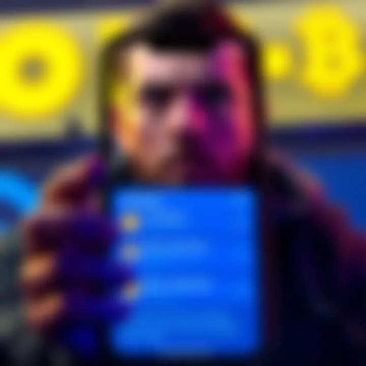 A smartphone screen showing Coinbase notifications of Bitcoin distribution from BlockFi, with a concerned user looking at it