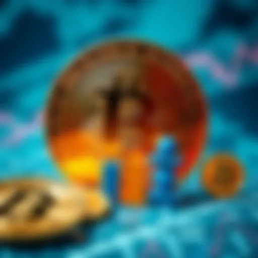 Bitcoin symbol with a large market cap figure overshadowing smaller altcoin symbols
