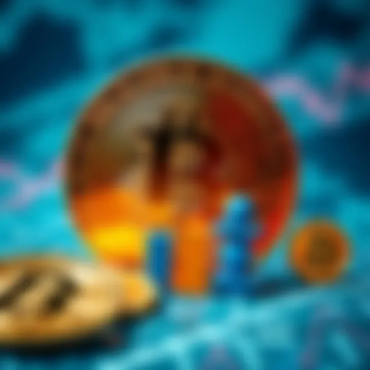Bitcoin symbol with a large market cap figure overshadowing smaller altcoin symbols