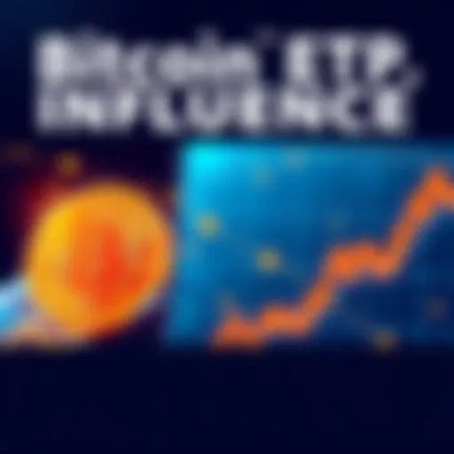 Illustration showing the connection between Bitcoin ETF share sales and Bitcoin price fluctuations, with a graph indicating market movement.