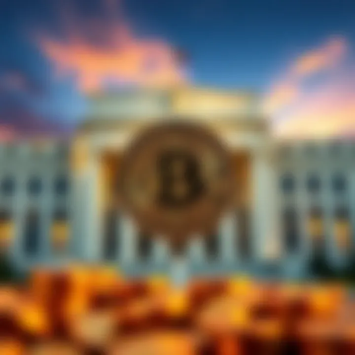 A visual representation of Bitcoin in front of the Federal Reserve building, highlighting potential impacts of new leadership on cryptocurrency, with a positive outlook for investors.