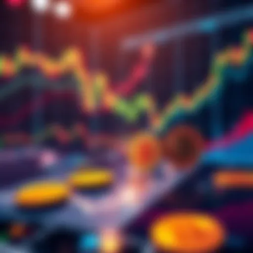 A representation of Bitcoin symbols growing among financial charts and graphs, showing its stability and acceptance in markets.