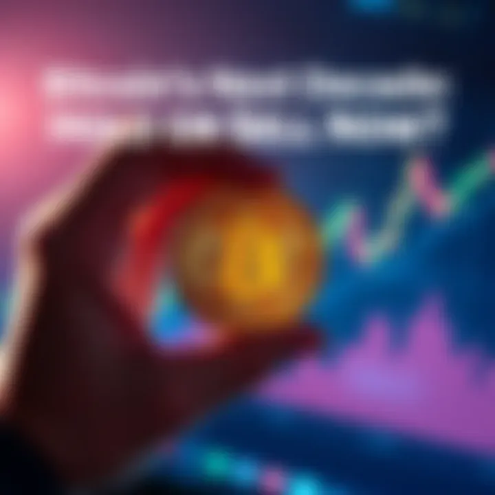 A person holding a Bitcoin coin with a graph showing upward trends in the background