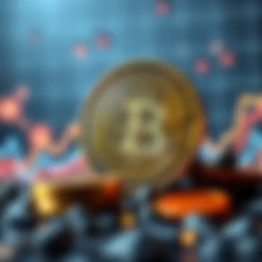 A Bitcoin coin with an upward trending graph behind it, representing growth potential by 2041