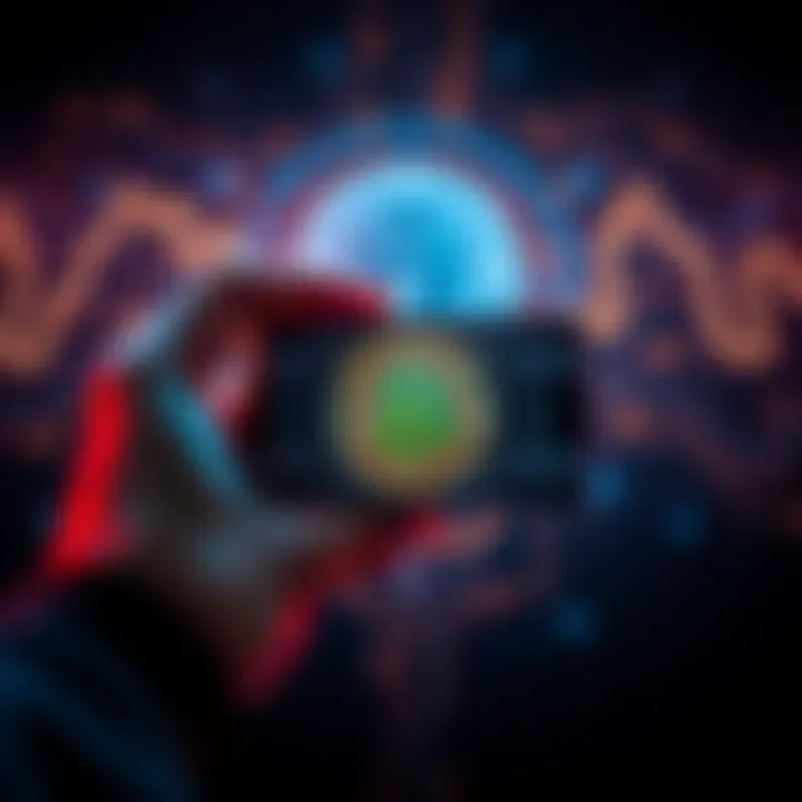 A person holding a Bitcoin hardware wallet with a lock symbol in the background, symbolizing security for digital assets.
