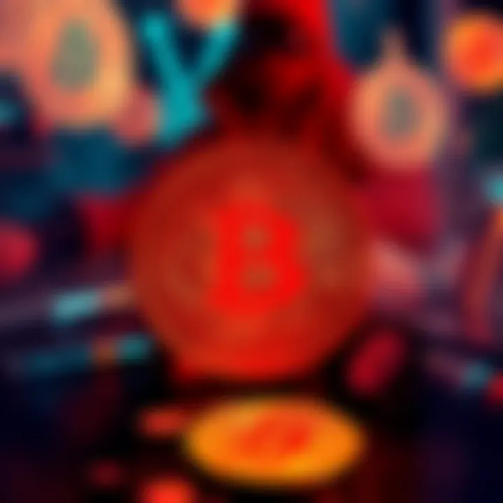 A visual representation showing Bitcoin symbols alongside imagery of illegal activities, like drug sales, to highlight concerns about cryptocurrency misuse.