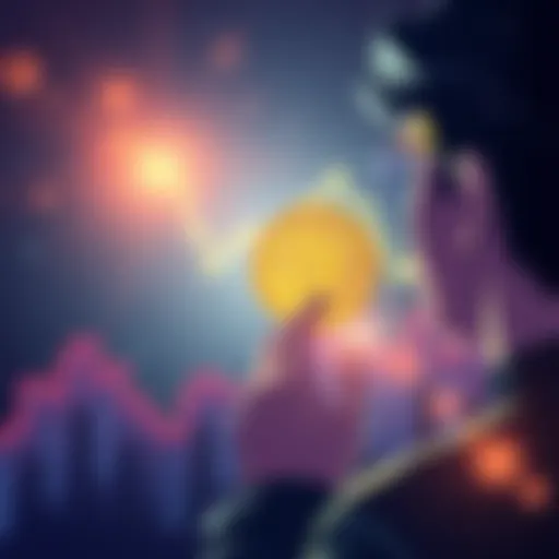 An illustration showing a person looking at a Bitcoin symbol with a graph indicating growth in the background.