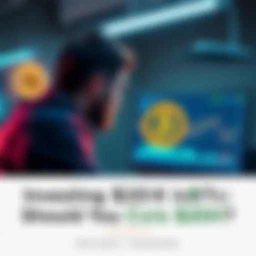 A person weighing options about investing in Bitcoin, with cold storage wallet and market trends visible on a screen.