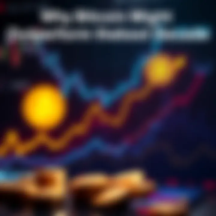 A graph showing Bitcoin's rising value compared to traditional stocks, with a focus on increasing returns over time.