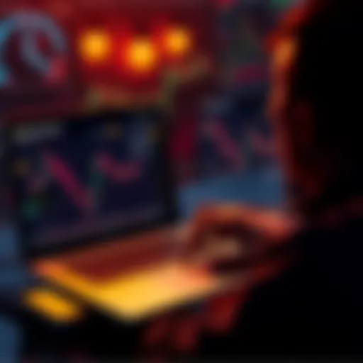 A person analyzing Bitcoin trends on a laptop with charts and graphs, symbolizing investment strategy during a bear market.