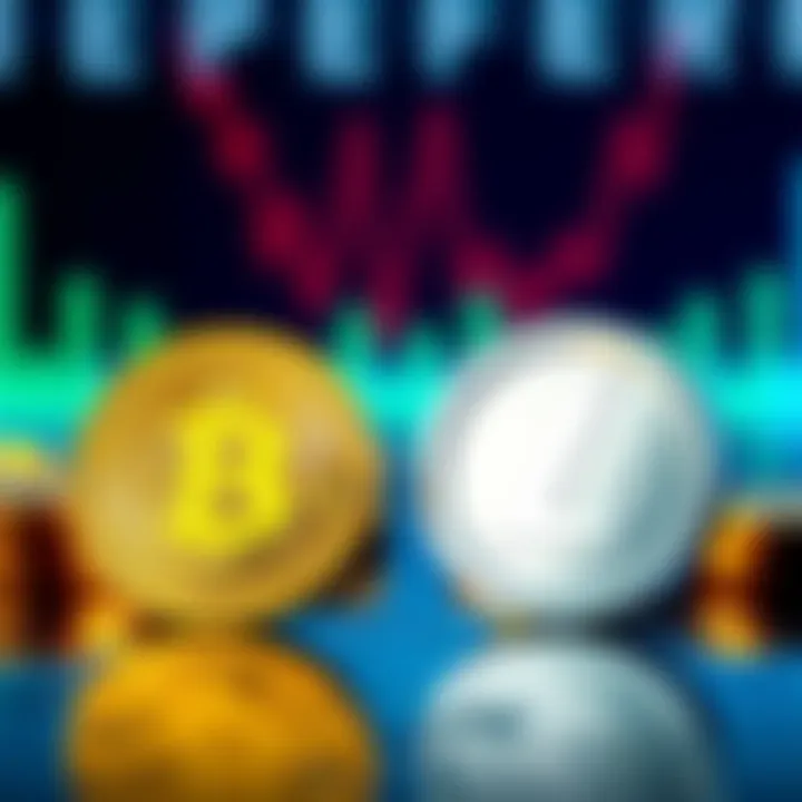 Bitcoin and Litecoin Comparison Visual showing Bitcoin and Litecoin symbols with contrasting features like transaction speed and fees