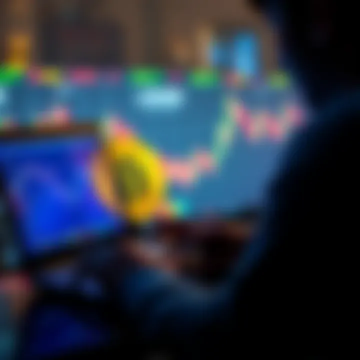 A person examining cryptocurrency prices on a laptop, with Bitcoin and Litecoin symbols displayed on the screen, representing investment choices for newcomers to crypto.