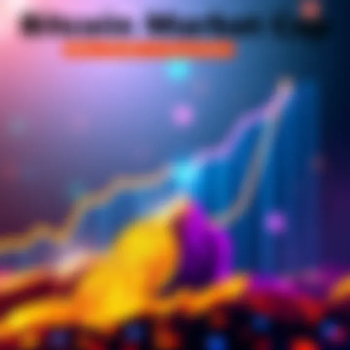 Illustration showing Bitcoin coins and a rising graph to depict market cap growth