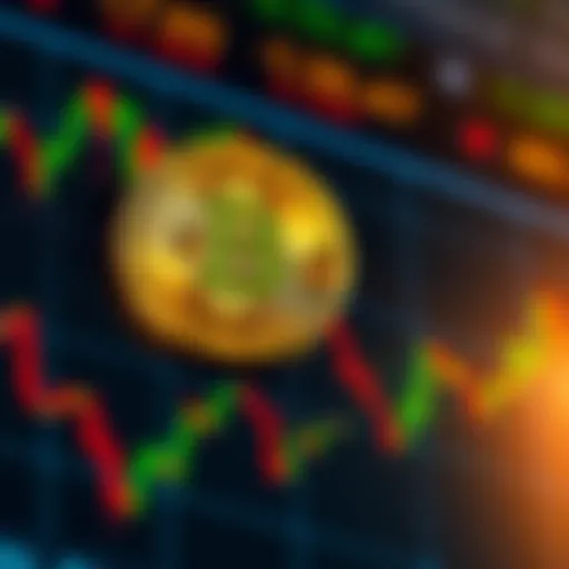 A Bitcoin coin on a stock market graph showing a downward trend, symbolizing economic challenges.