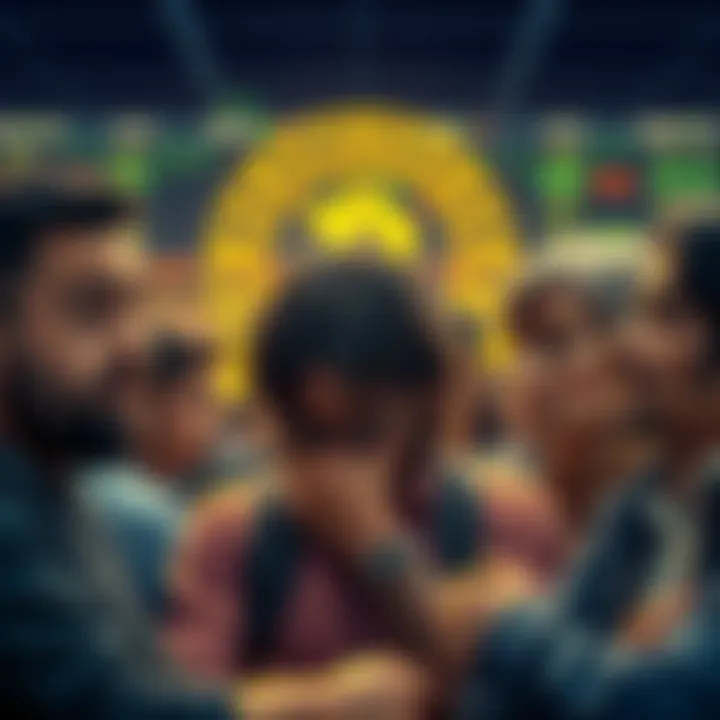 People discussing Bitcoin price fluctuations and coping strategies, showing mixed emotions