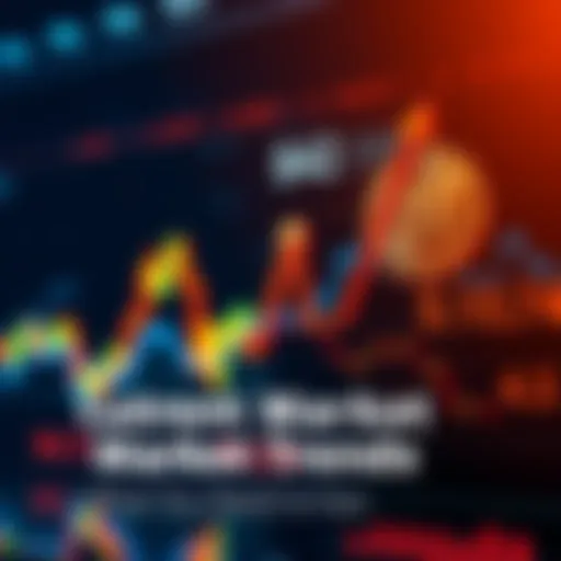 A chart showing the ups and downs of Bitcoin prices with arrows indicating trends and investor interest.