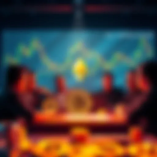 A group of Bitcoin supporters discusses Ethereum's premine controversy with charts and graphs around them.