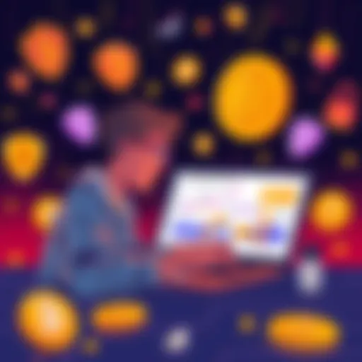 A digital illustration showing a person using a laptop to manage their Bitcoin transactions, with a focus on privacy and security. Surrounding elements include shield icons and off-chain symbols representing secure practices.