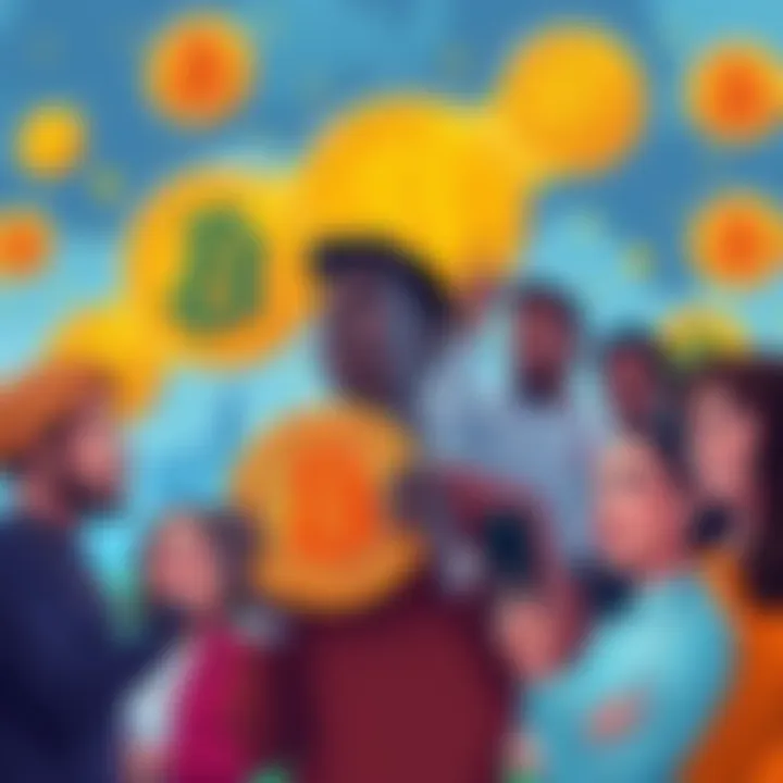 Illustration showing diverse people representing different demographics interacting with Bitcoin symbols, showcasing the change in ownership roles in 2025.