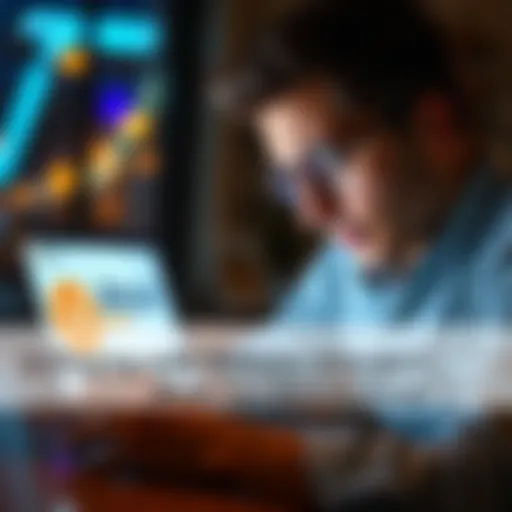 A worried person checking a Bitcoin payment request on a laptop, contemplating a potential scam