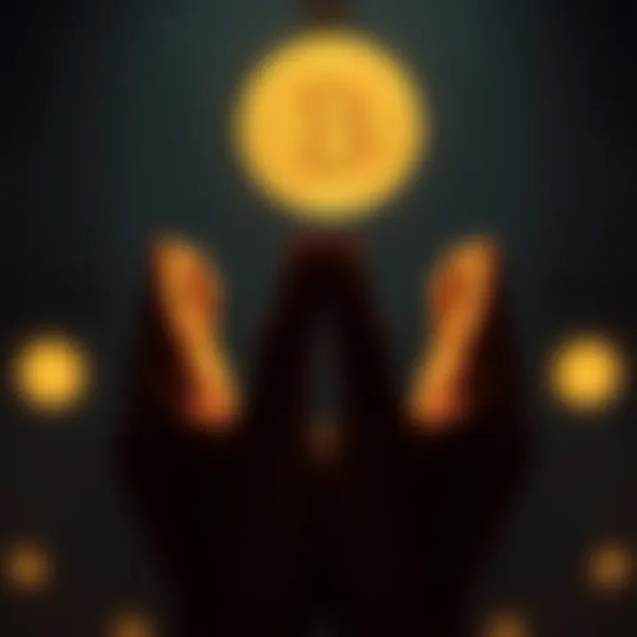 A person holding their hands in a prayer position, with a Bitcoin symbol glowing above them, symbolizing the hope and value people seek in cryptocurrency.