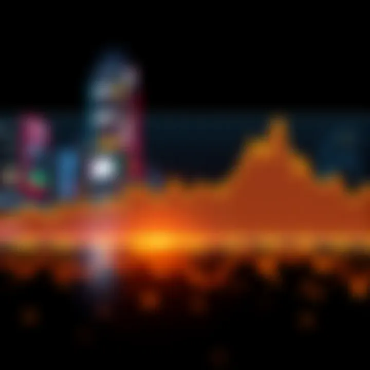 A line graph showing the ups and downs of Bitcoin prices over time, highlighting its volatility.