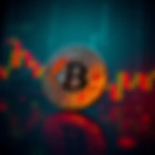 A graphic showing a Bitcoin symbol with fluctuating price charts and a dollar sign, illustrating the difference between purchase price and average price.