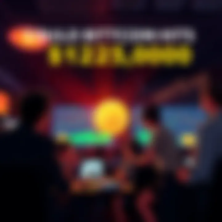People discussing Bitcoin's potential to reach $125,000, with charts and reactions on screens in a lively setting.