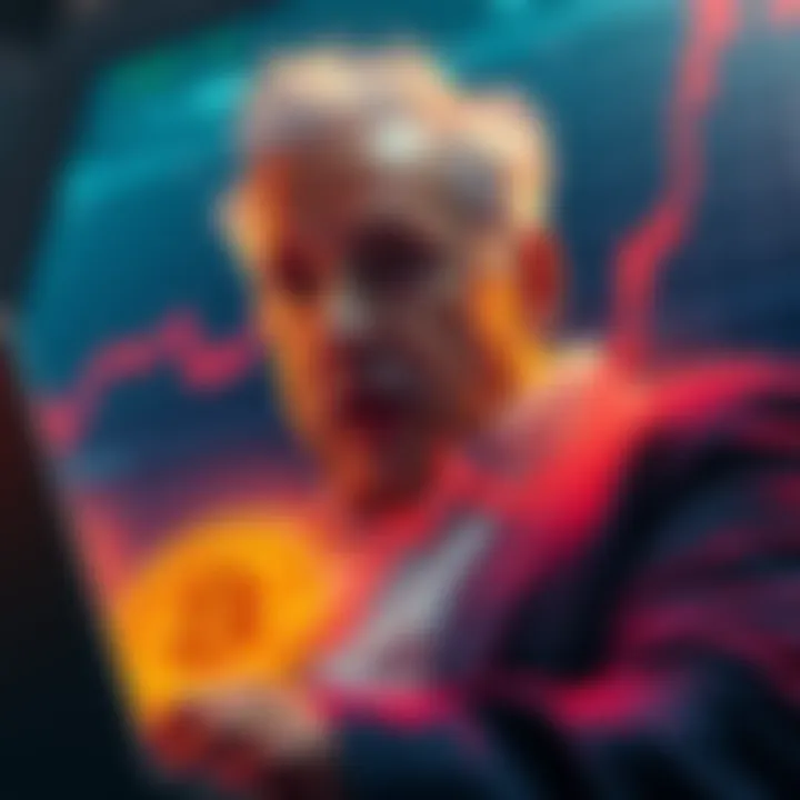 A shocked investor looking at Bitcoin charts showing a downward trend, symbolizing market fears regarding Jeff Einstein's involvement in cryptocurrency.