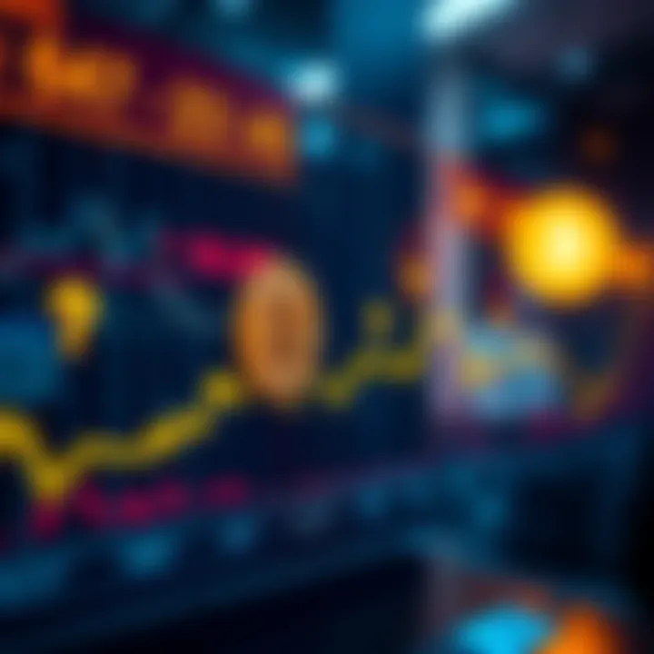 A graph showing fluctuating Bitcoin prices with question marks about future values.