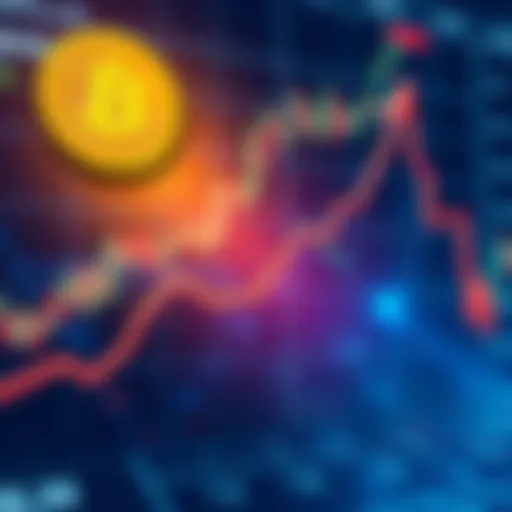 A graphic showing an upward trend in Bitcoin's price with a digital currency symbol and a background of financial charts.