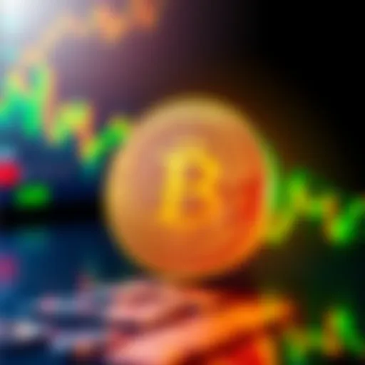 Bitcoin logo with an upward trend graph, indicating rising prices and potential new highs